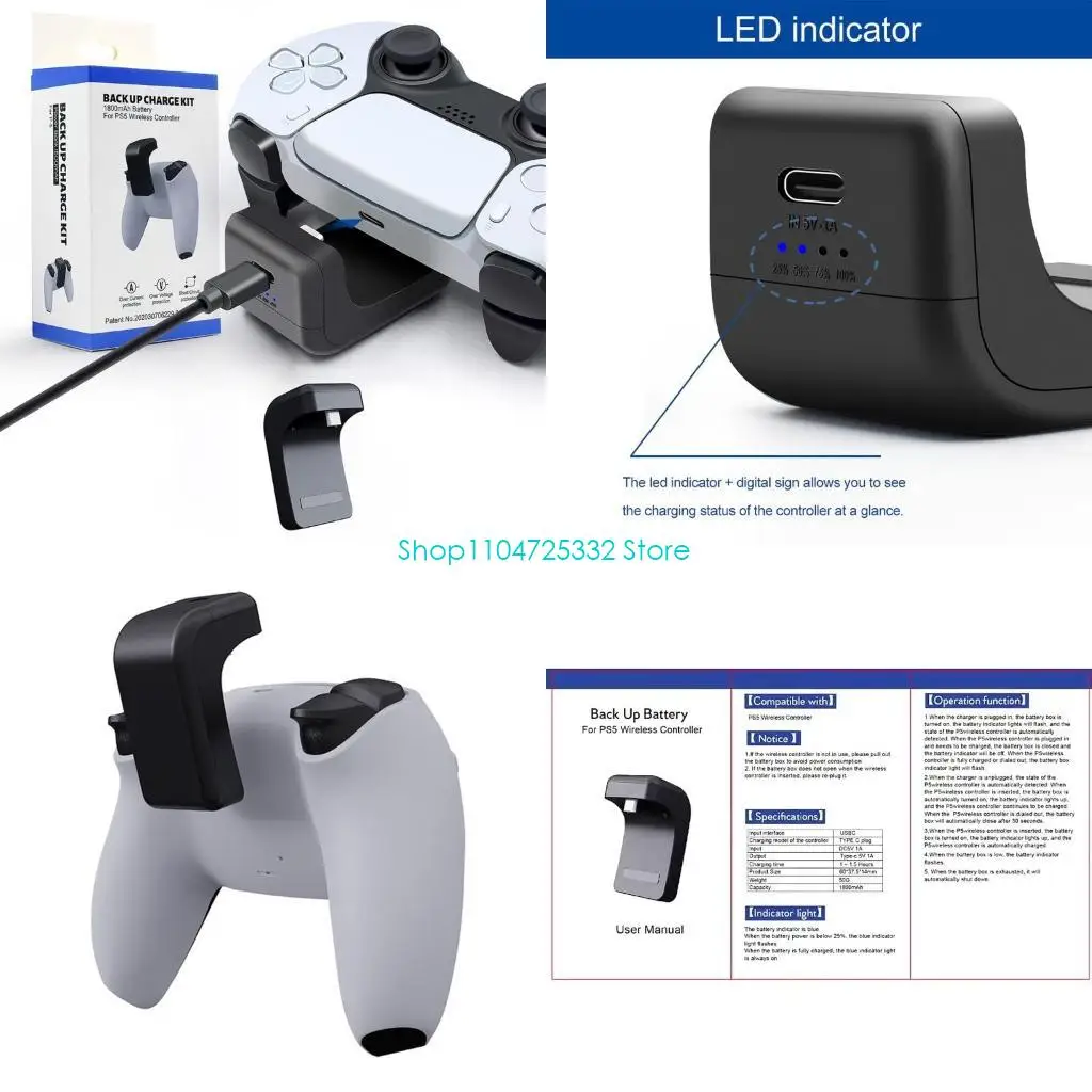 

P5EA For Controller 1800Mah Wireless Controller Gamepad External Charging