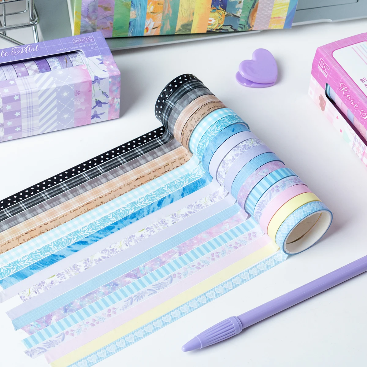 ヴィンテージストライプテープ20ロールセット、DIYフォトフレーム、日記、ギフトボックス包装、絶妙な装飾アイテムに最適