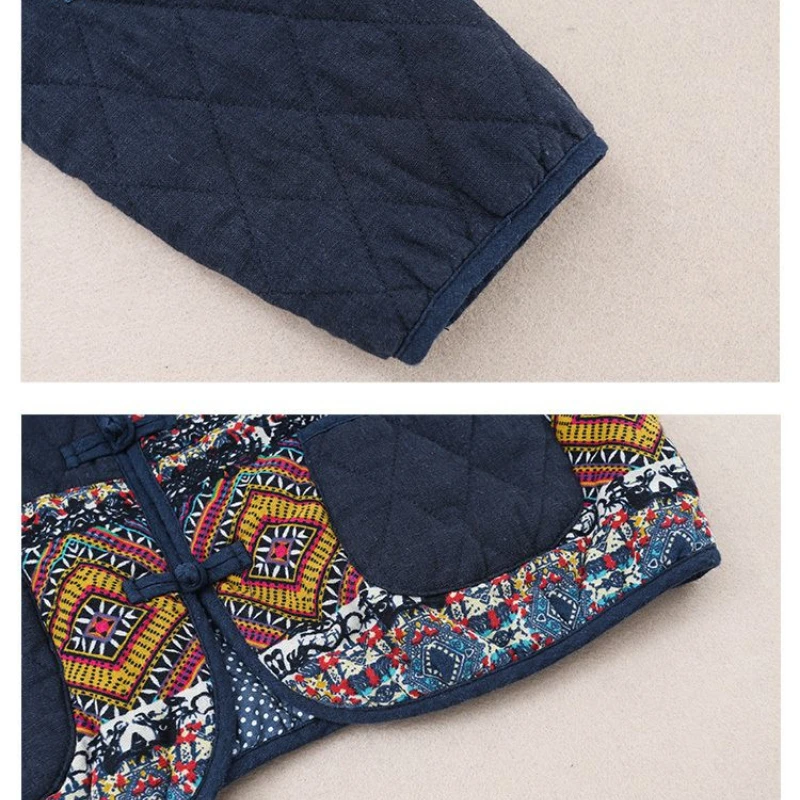 Sonbahar kış kısa ceket Patchwork Vintage kapitone ceket tek göğüslü uzun kollu pamuk ceketler büyük boy tasarım giyim