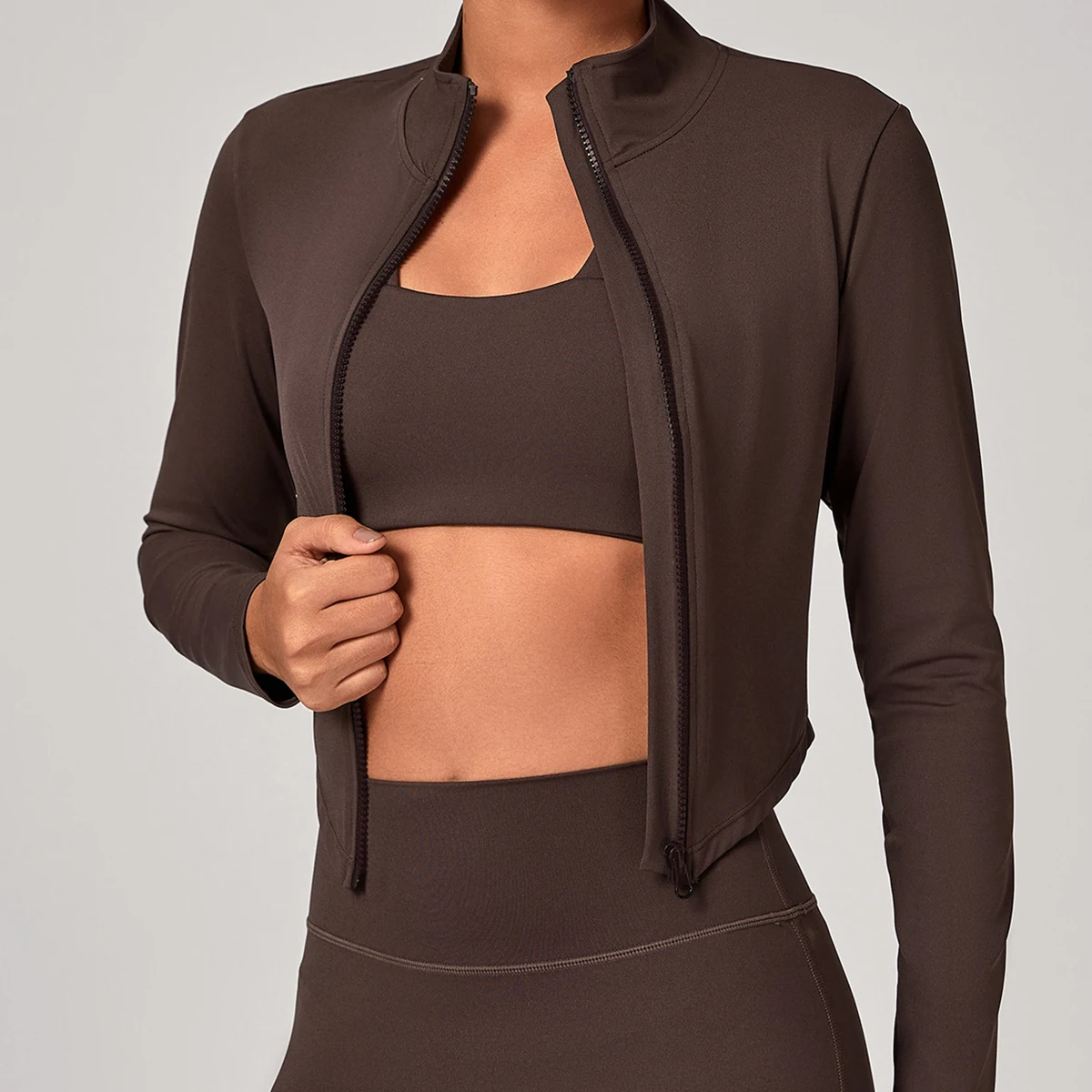 Sportswear Woman Gym Long Sleeved Women Slim Yoga Clothe Running Fitness Quick Dry Zipper Cardigan Stand Up Collar Sports Jacket