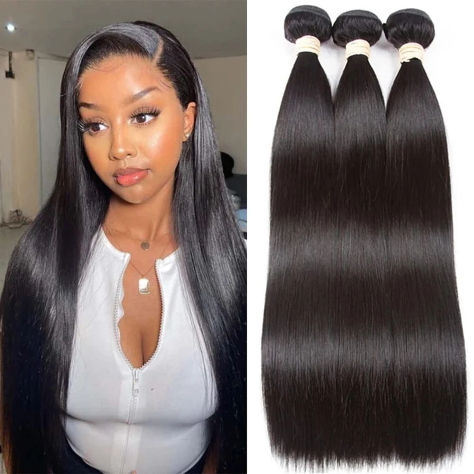 12A Bone Straight Hair Bundles Brazilian 100% Human Hair Weave Bundles 1/3/4 PCS Natural Black 8-30