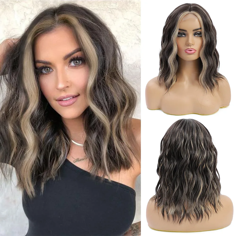 Synthetic Short Wigs For Women Middle Parting Small Area Lace Wavy Hair 2 Color  High Temperature Fiber  Cosplay/Daily/Party