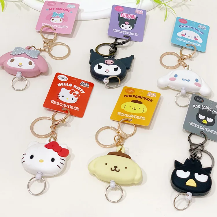 

Sanrio Hello Kitty Cinnamoroll Keychain Cute Cartoon Three-dimensional Head Shape Easy-pull Buckle Adjustable Key Chain Pendant