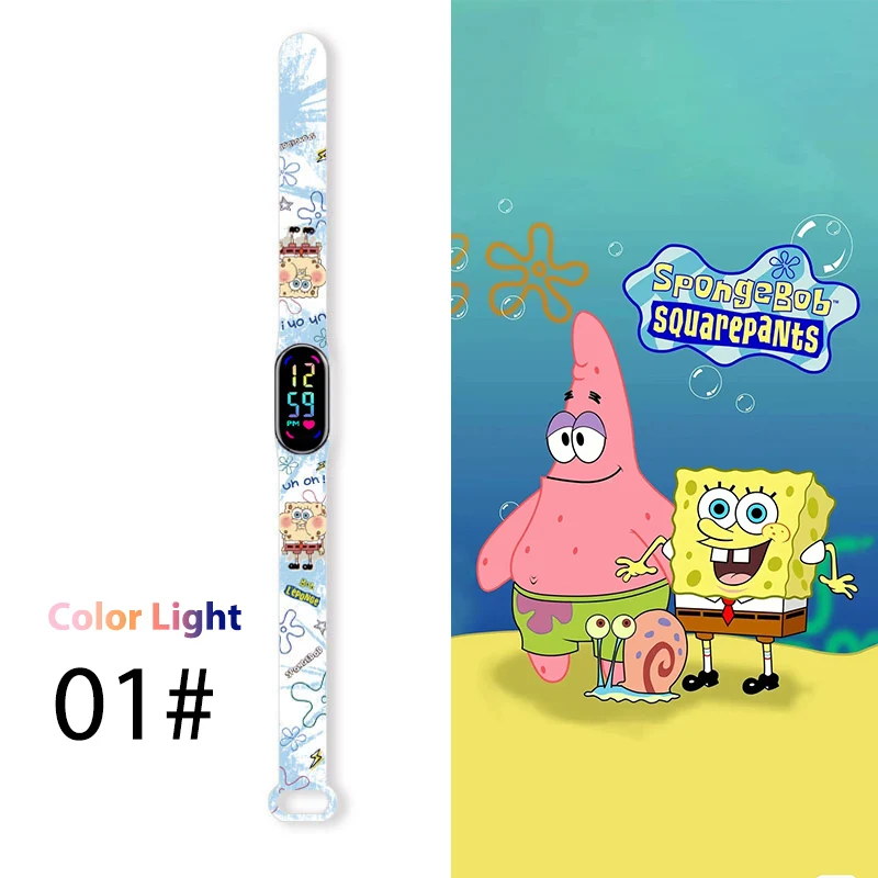 Relojes de Bob Esponja de dibujos animados para niños, reloj LED cuadrado de Anime para niños, pulsera táctil de juguete, reloj inteligente