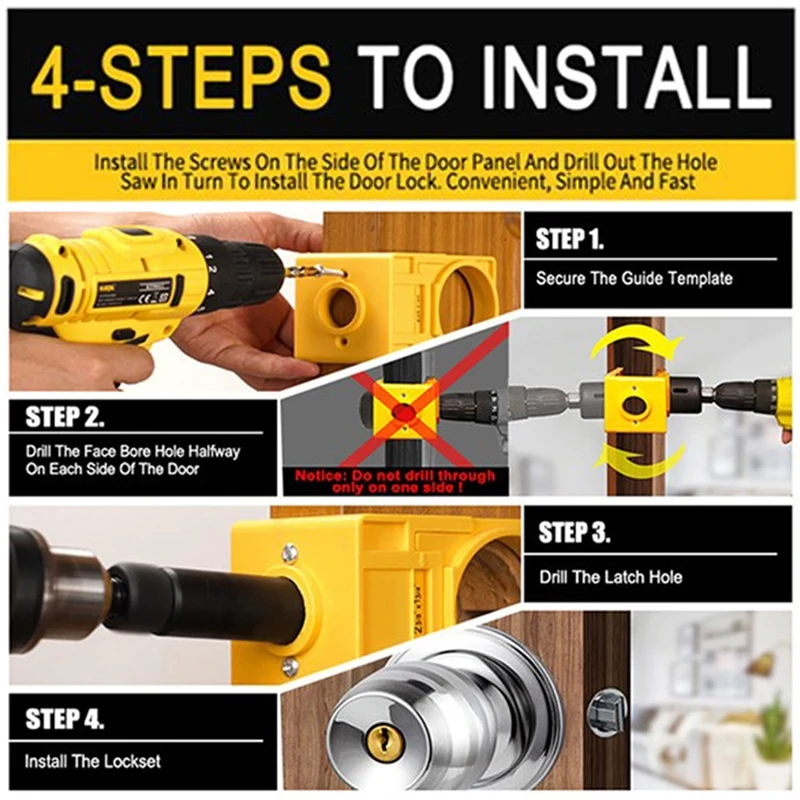 1-3/8Inch - 1-3/4Inch Door Lock Installation Kit For Wooden Doors With Guide Template, Door Lock Hole Saw-Retail