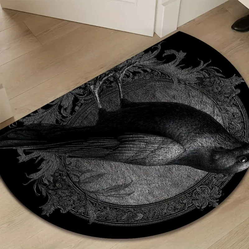 Gothic Black Crow Raven Semi Circle Doormat Antique Baroque Welcome Mat