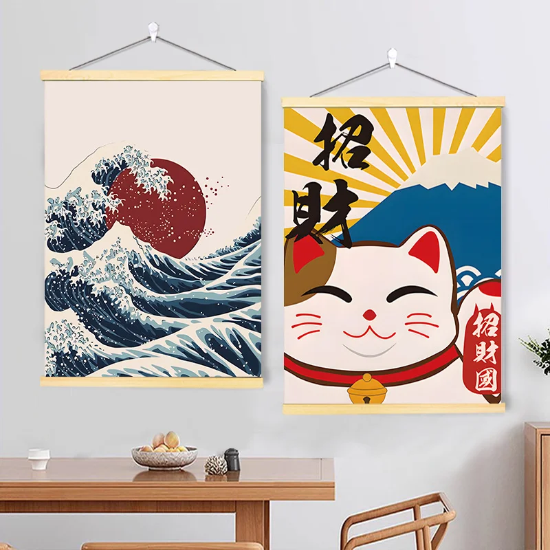 Japanese Ukiyo-e Restaurant Fabric Hanging Painting Cuisine Sushi Shop Background Wall Decoration Painting Izakaya Home decorat