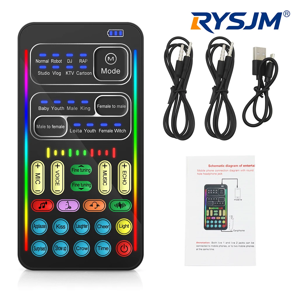 i9 Voice Changer Mini Multiple Audio Effect Bluetooth-Compatible Live Sound Cards Ultra-Thin Portable Live Sound Card Mic Tool