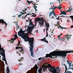 18 pezzi simpatici cartoni animati rose Girl Heart Stickers per il diario, fai da te e decorazioni, Set di adesivi per cancelleria in stile Ins impermeabili