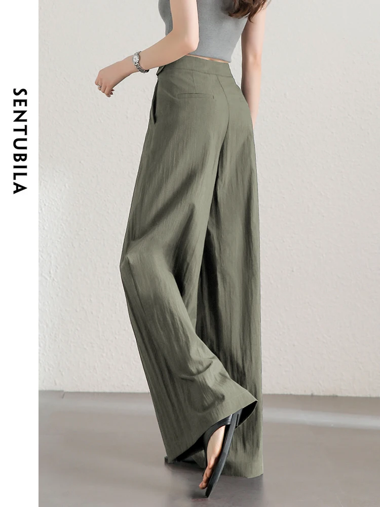 SENTUBILA Women Solid Baggy Pants 2025 Autumn Loose Lightweight High Waist Wide Leg Pants Office Lady Woman Trousers 142K54416