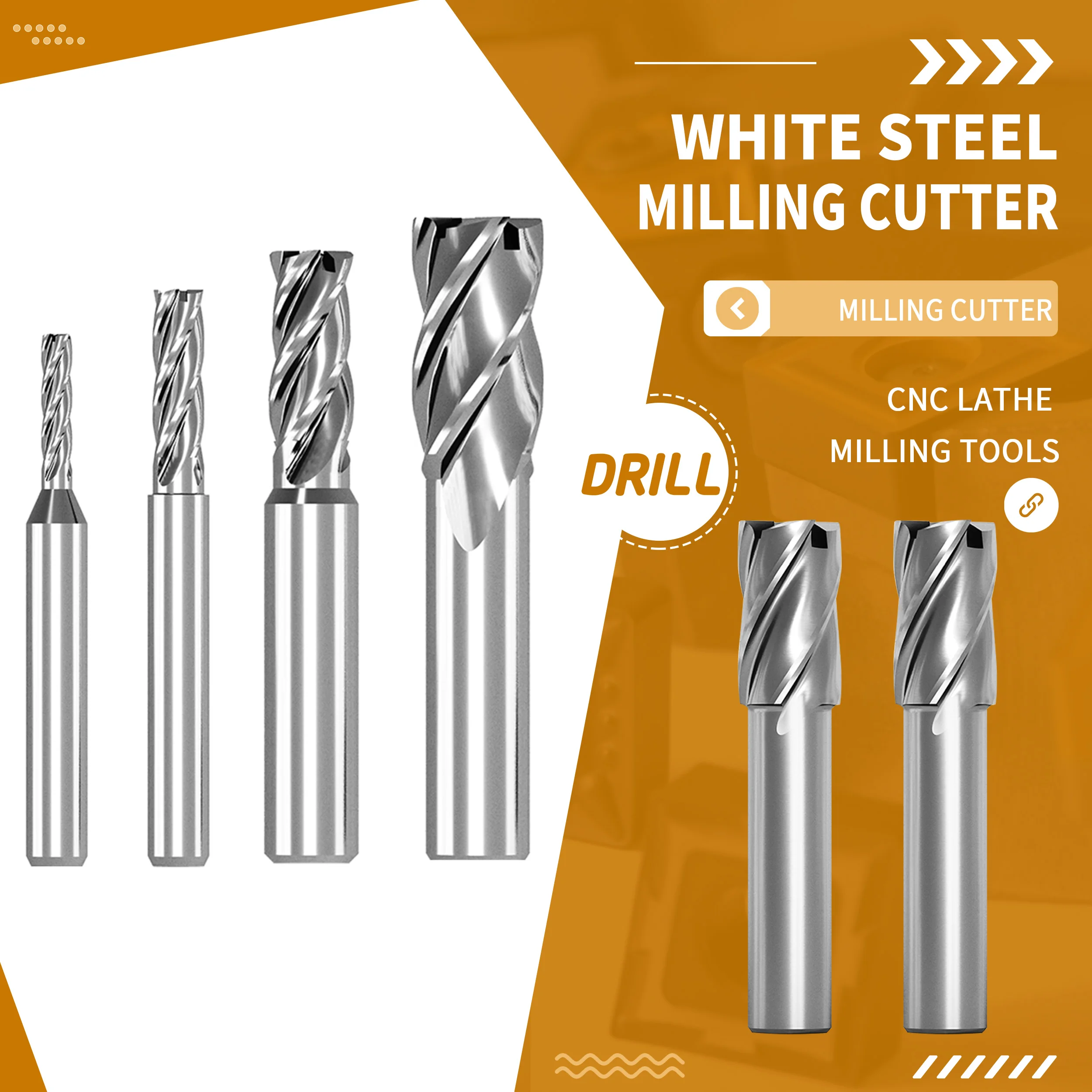 End Mill High-speed Steel StraightHandle CNC Tool Metal Iron Aluminum Special White Steel Four-edged Center Milling Cutter Drill