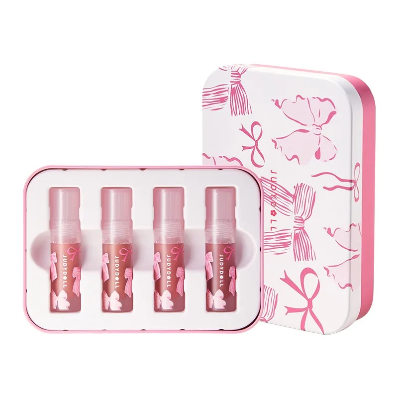 Judydoll Lip Glaze Geschenkbox, Spiegel-Lipgloss, Lippenstift-Make-up-Set, aufpolsternder Effekt und auf Wasserbasis, nicht klebende Textur, 1,5 ml x 4 Stück