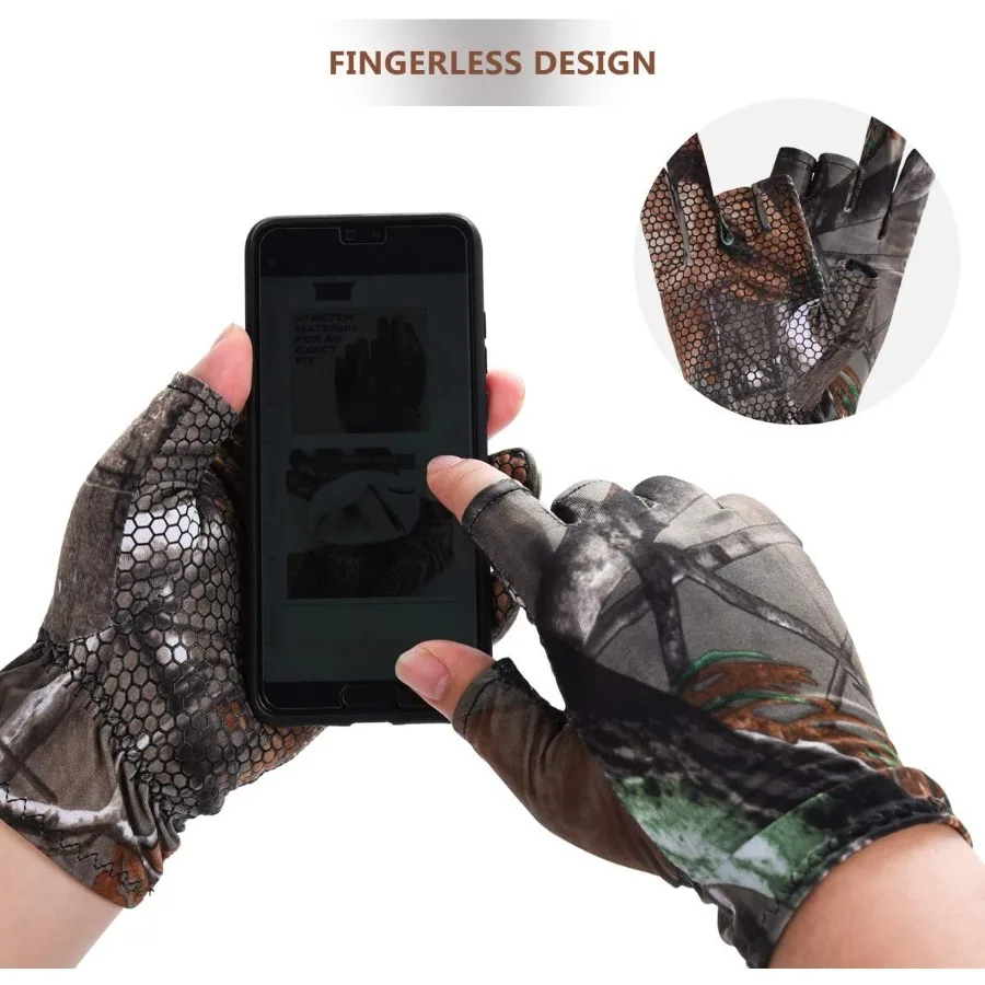 قفازات صيد مموهة بدون أصابع، قفازات احترافية مضادة للانزلاق للحماية من الشمس، خفيفة الوزن، ملحقات رماية الصيد في الهواء الطلق
