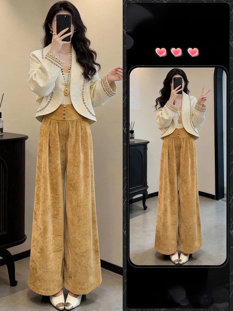 

Ele Casual Women's Two-Piece Set Spring 2026 Loose Wide-Leg Pants Cotton Blend Comfortable Breathable Faionable