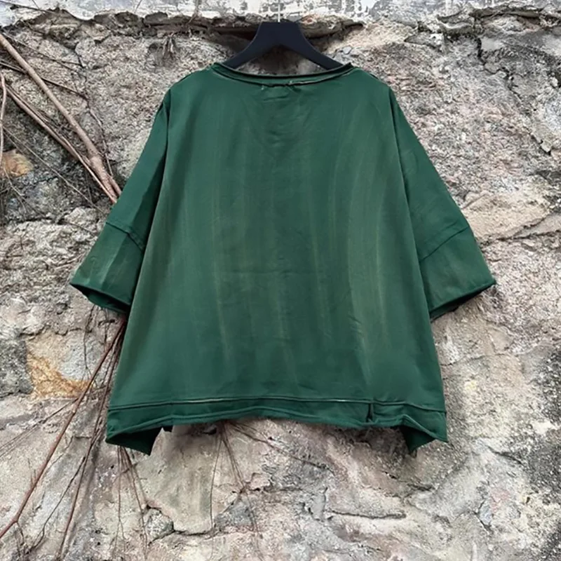 ANJY Spring Summer New Women Niche Loose Casual Short Sleeve V-Neck T-shirt Trend Washed Distressed Oversized Stylish Top A23521