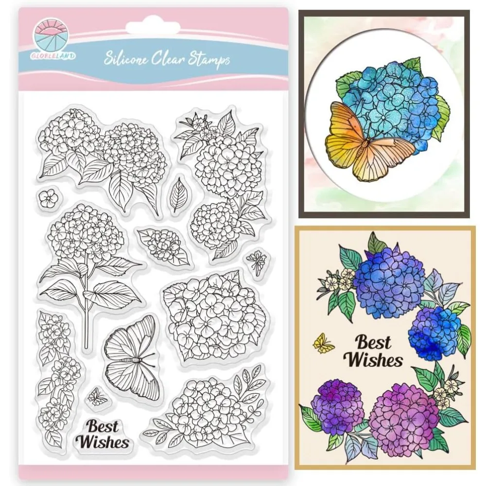 Hydrangea Stamps Flowers Butterfly Clear Stamp Seals Transparent Stamps for DIY Scrapbooking Cards Photo Album Journal