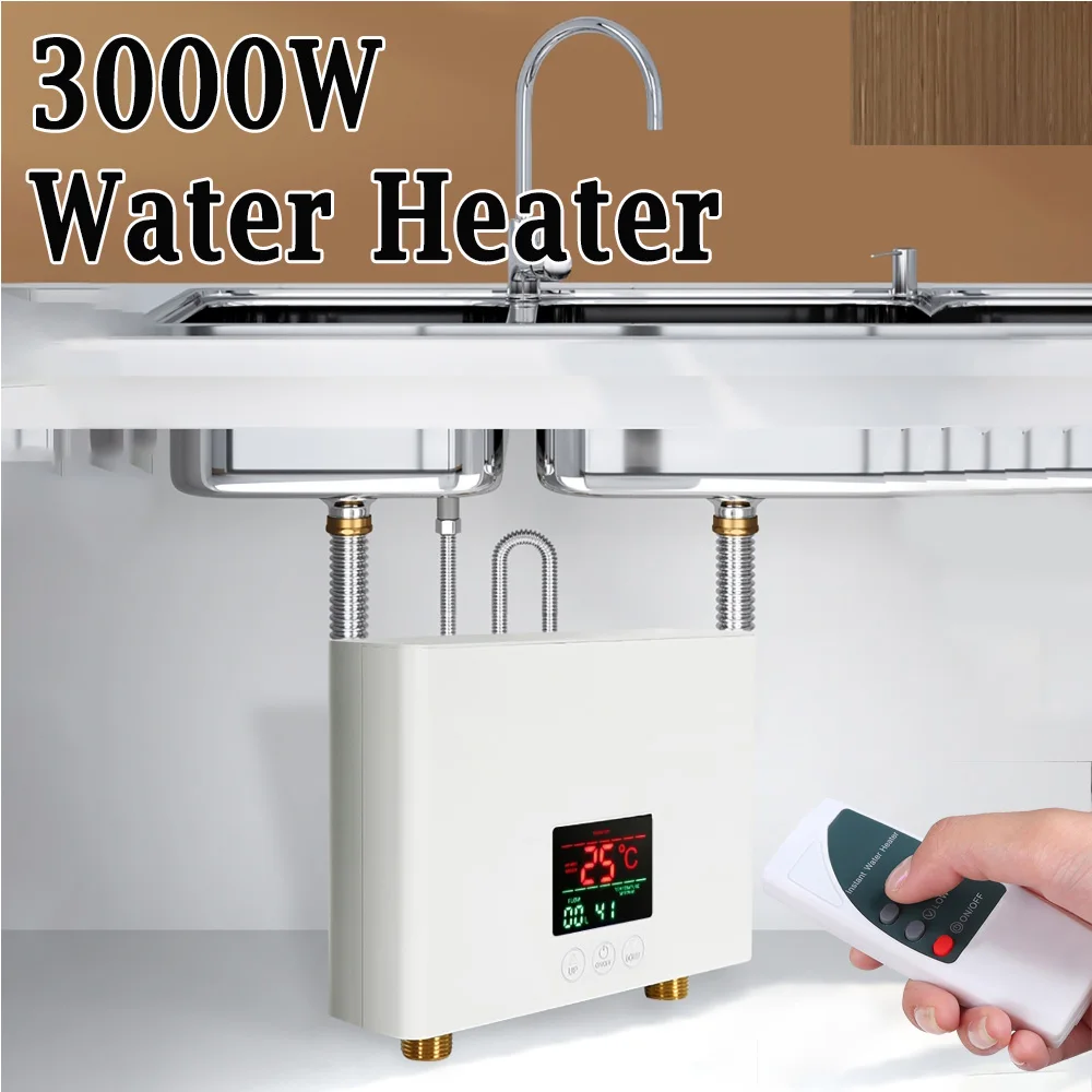 

3000W Instant Water Heater Bathroom Kitchen Wall Mounted Electric Water Heater with Remote Control LCD Temperature Display