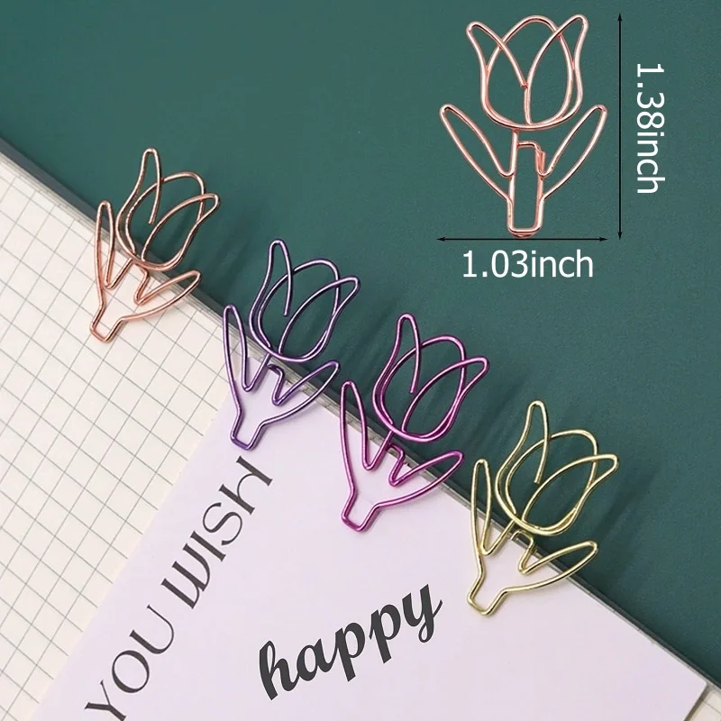 12Pcs/Box Tulip Shaped Paper Clip Colored Paper Clip Office Stationery Metal Bookmark Holder Stationery Paper Clips