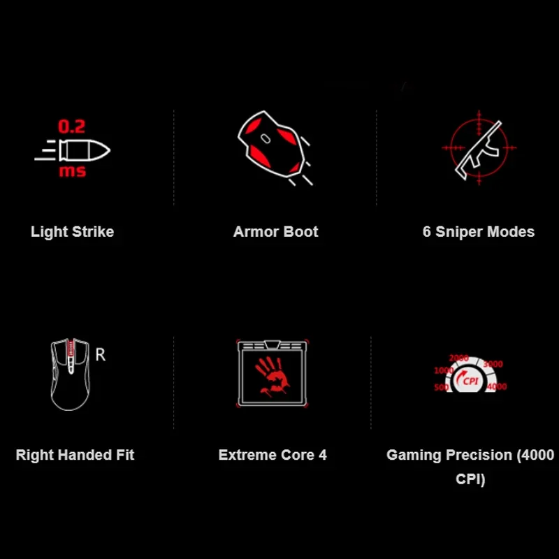 Mouse para jogos A4TECH Bloody A91, 4000 DPI, clique de arrasto, 1000 HZ, 6666 FPS, 8 botões, bota de armadura X' Glide de metal, mais de 20 milhões d