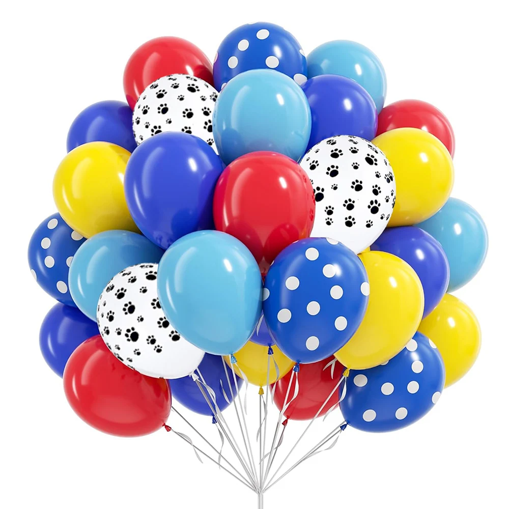 40pcs 12inch Paw Blue Yellow Red Latex Balloons Set for Puppy Dog Patrol Theme Birthday Party Decorations Supplies