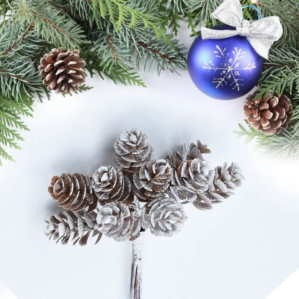 10Pcs Christmas Artificial Flowers Pine Cone Holly Branch Pick Flower Wreath Decor New Christmas Tree Decoration Home Decor