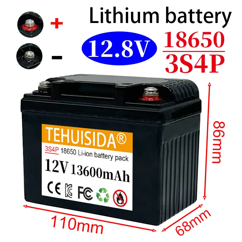 18650 battery 12V 13600mAh rechargeable lithium battery pack 3S4P with BMS suitable for emergency lights children's car 12.8V