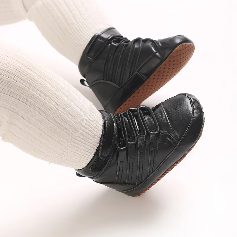 Baby Jungen High-Top Stiefel Weiche Sohle Erste Schritte Schuhe Magischer Riemen PU-Leder Rutschfeste Kleinkinderschuhe für 0-18 Monate Neugeborene – Detail 8
