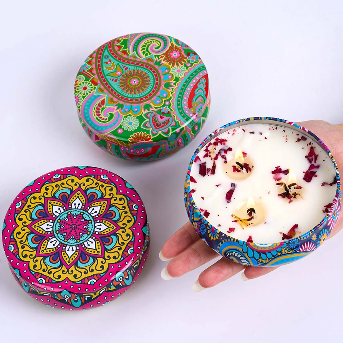 Large Scented Candle Tin Box Islamic Arabian Patterns Fragrance Candle Jar DIY Smokeless Couples Romantic Incense Candles Gifts