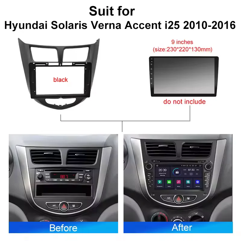 9inch for Hyundai Solaris Verna Accent I25 2010-2016 Car Radio Fascias Android MP5 Stereo Player 2Din Head Unit Frame Panel