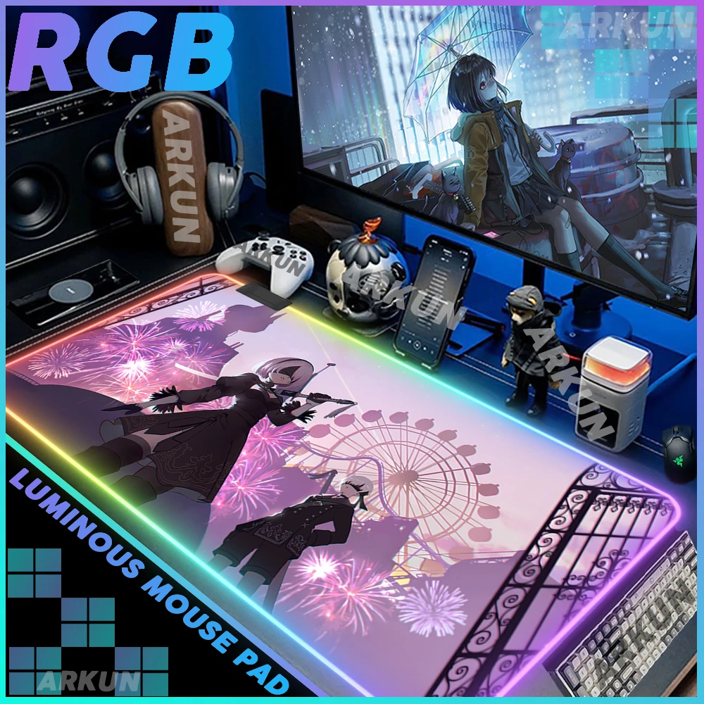 RGB Kawaii Sex Hot YoRHa No. 2 Type B Cool Action Plot Hack And Slash Game NieR:Automata Mouse Pad Large LED Gamer Backlight Mat