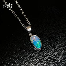 CSJ Genuine Natural Australia Opal Pendants Irregular Gemstone Necklace for Women Birthday Engagement Party Fine Jewelry Gift