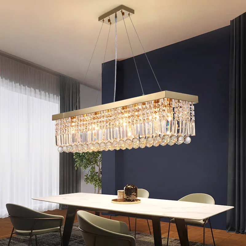 Crystal Chandelier Modern Rectangular Celing Chandelier Gold Lamp Dining Room Kitchen  Personalized Creative Home Decor Lighting