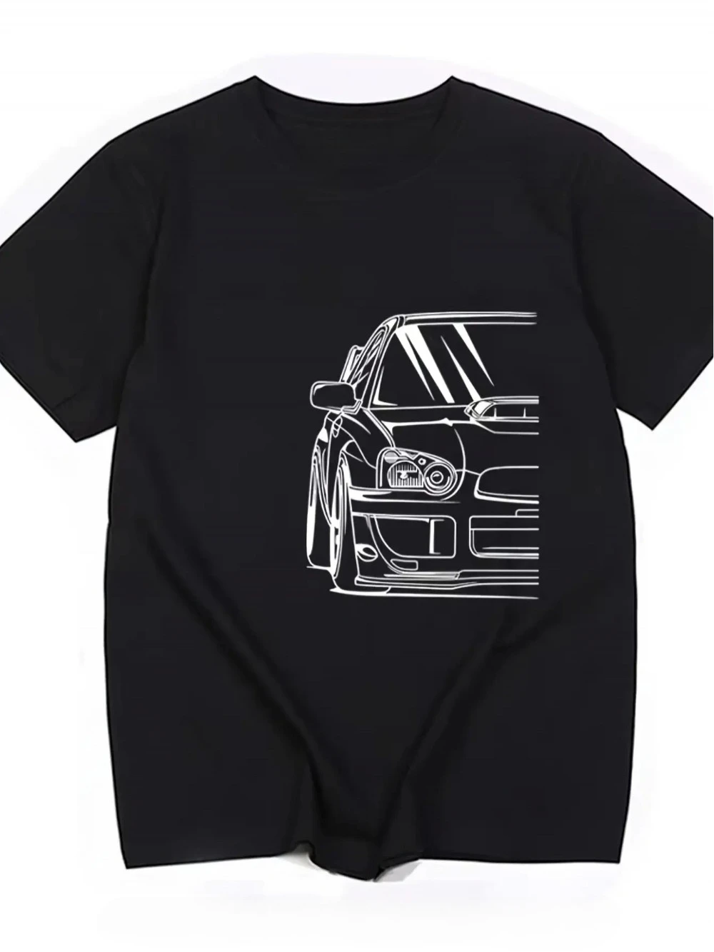Graphic T-Shirt for Men Featuring A Japanese JDM Tuner Car Design of The Subie Impreza WRX STI Black White Line Art Casual Tee