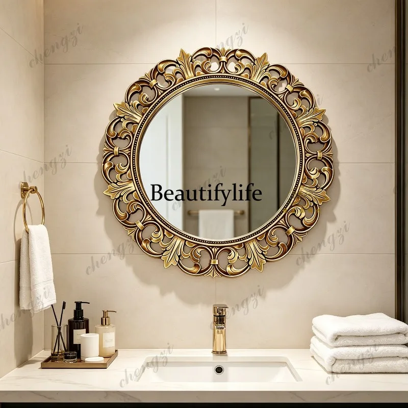 H134 Makeup Mirror Luxurious Carved Bathroom Mirror for Entryway Fireplace Upper Decorative Mirror