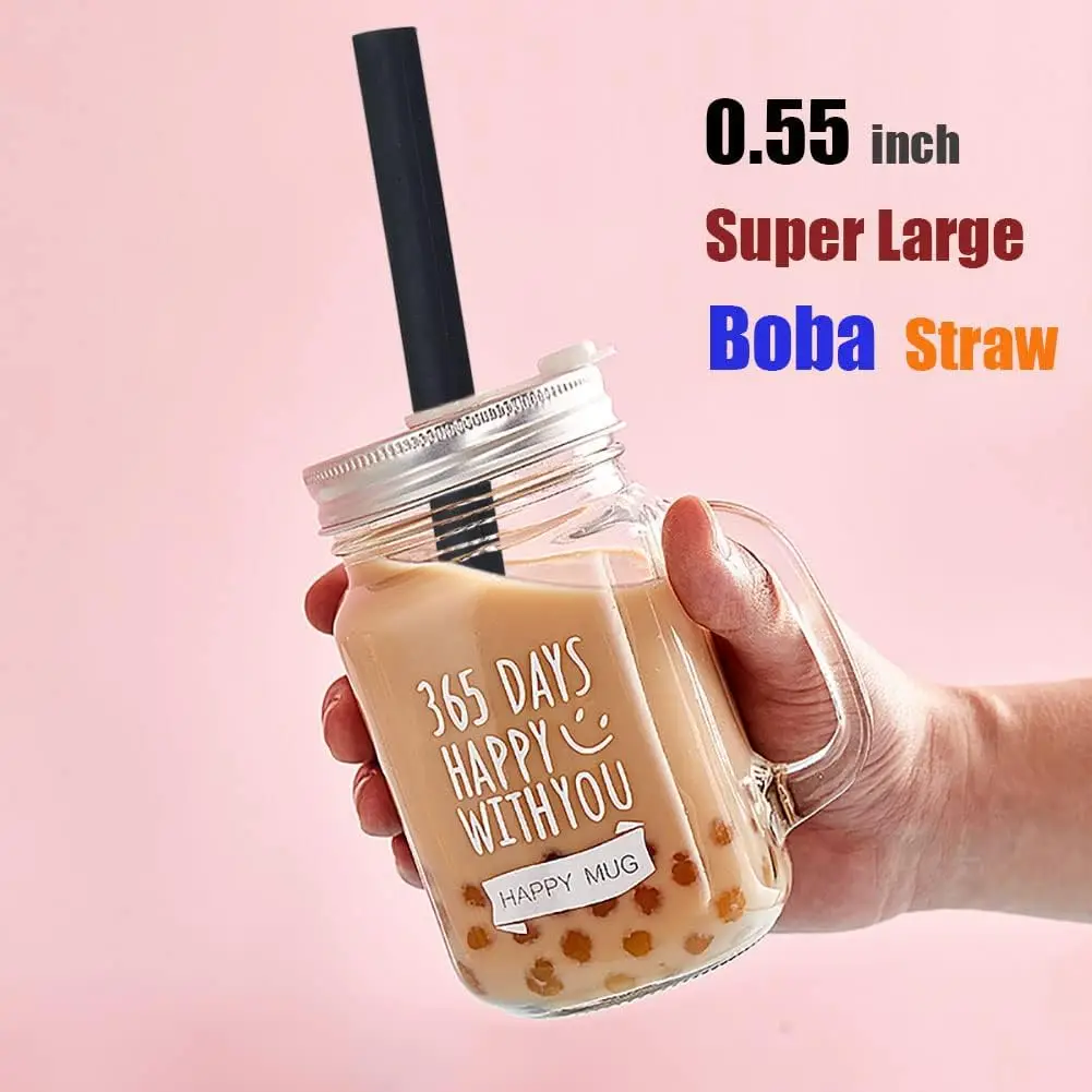 4 PCS Reusable Silicone Boba Straws, Extra Large Bubble Tea Smoothie Straws for Popping Tapioca Pearl,with Cleaning Brush