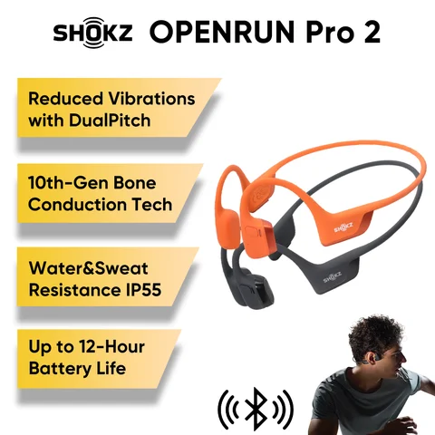 SHOKZ OpenRun Pro 2 S820 Bluetooth5.3 Earphones IP55 Waterproof Open Ear Bone Conduction Headphones Music Sports Running Earbuds