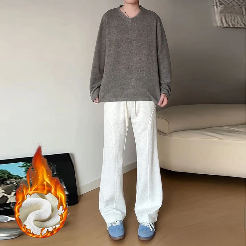 

2025 New Men Autumn Winter Snow Warm Plush Suit Pants Male Slim Fit Versatile Blazer Pants Casual Slightly Flared Sweatpants