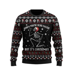 3D Printed Merry Christmas Sweatshirt For Men Funny Skeleton Pattern Hoodies Casual Harajuku Oversized Tops Round Neck Pullover
