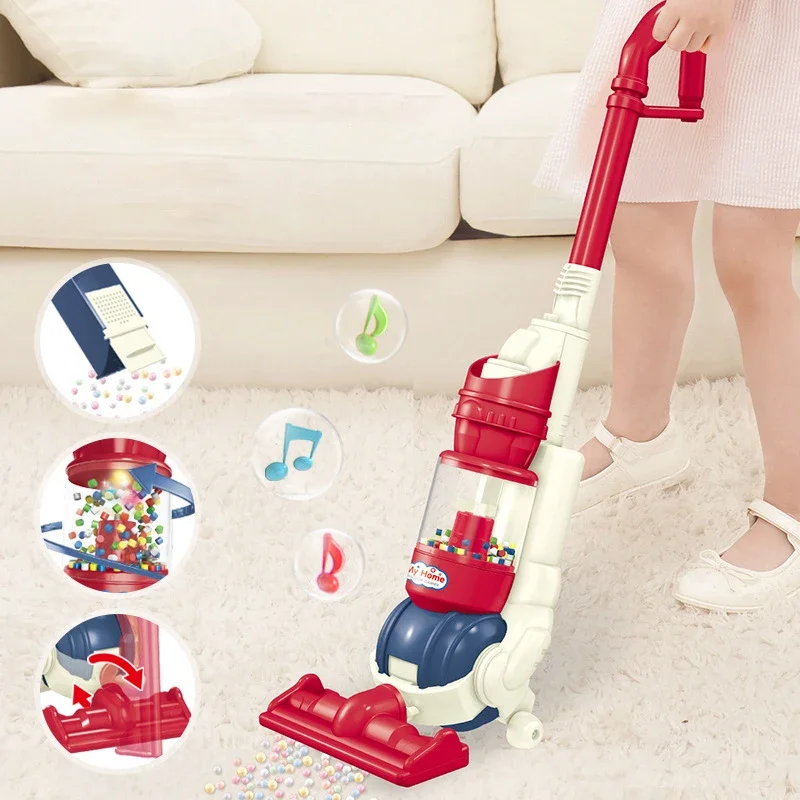 Unique Kids Vacuum Cleaner Plastic Cleaner Toy True Suction Walking Ability Toddler Pretend Cleaning Machine Play House Toy