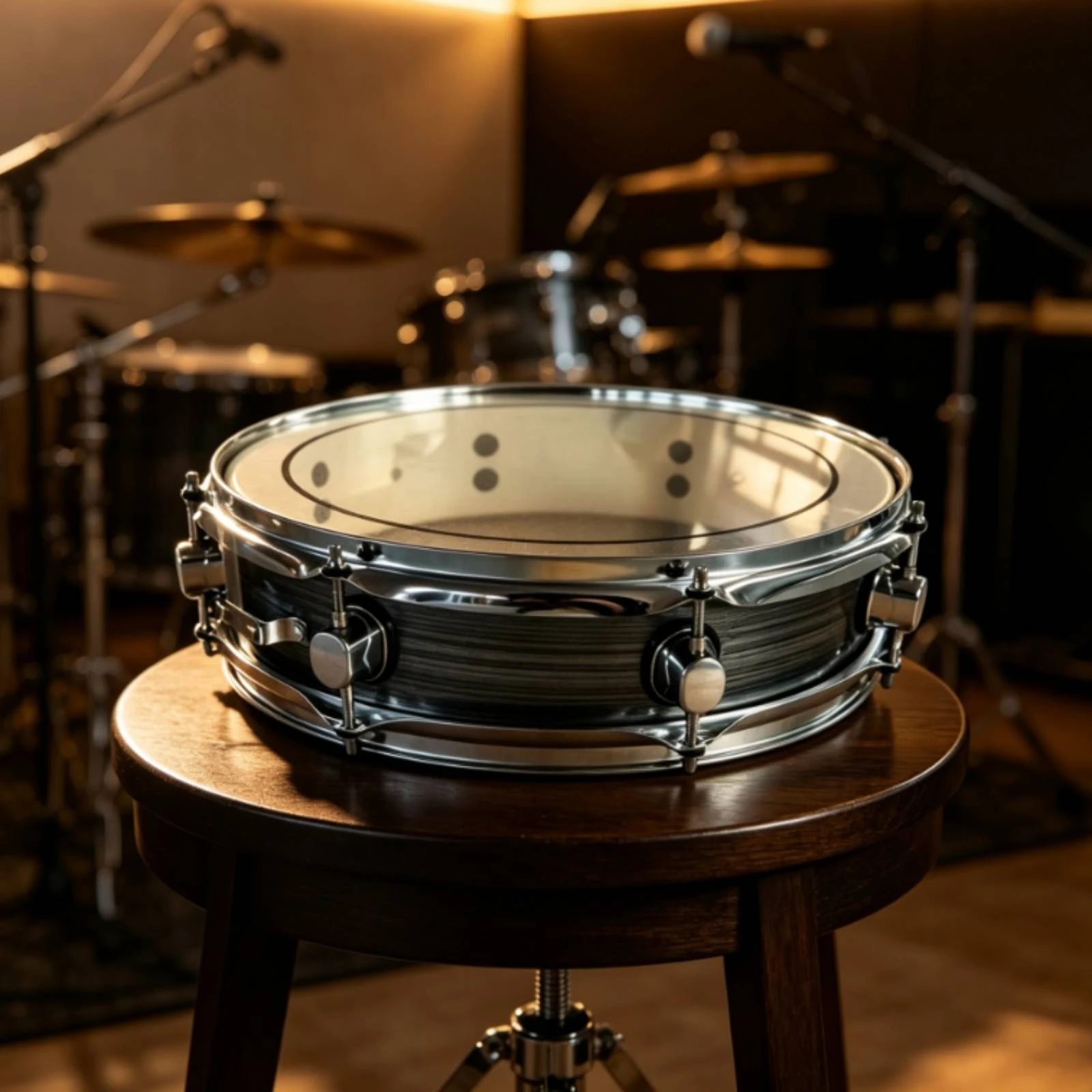 Shallow Snare Drum Chrome-Finished Snare Drum with Clear Heads Drumhead Wide Dynamic Range Percussion Studio Ready for Drummers