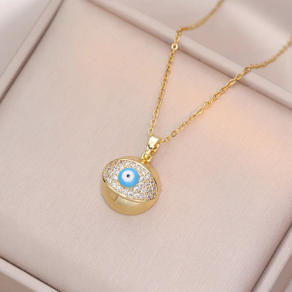 بوهو كريستال جولة عيون الشيطان التركية قلادة قلادة للمرأة مجوهرات الذهب اللون رقيقة الترقوة سلاسل تركيا المختنقون بيجو
