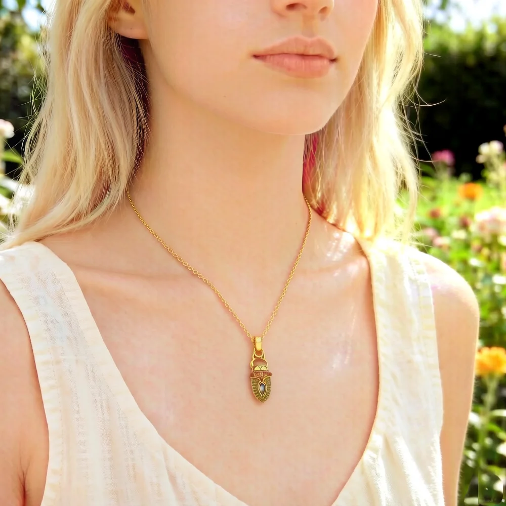 Pendant Gold Scarab Sun Beetle Brand New 925 Sterling Silver Vintage Jewelry Europe Bijoux Accessories Gift For Woman Girls