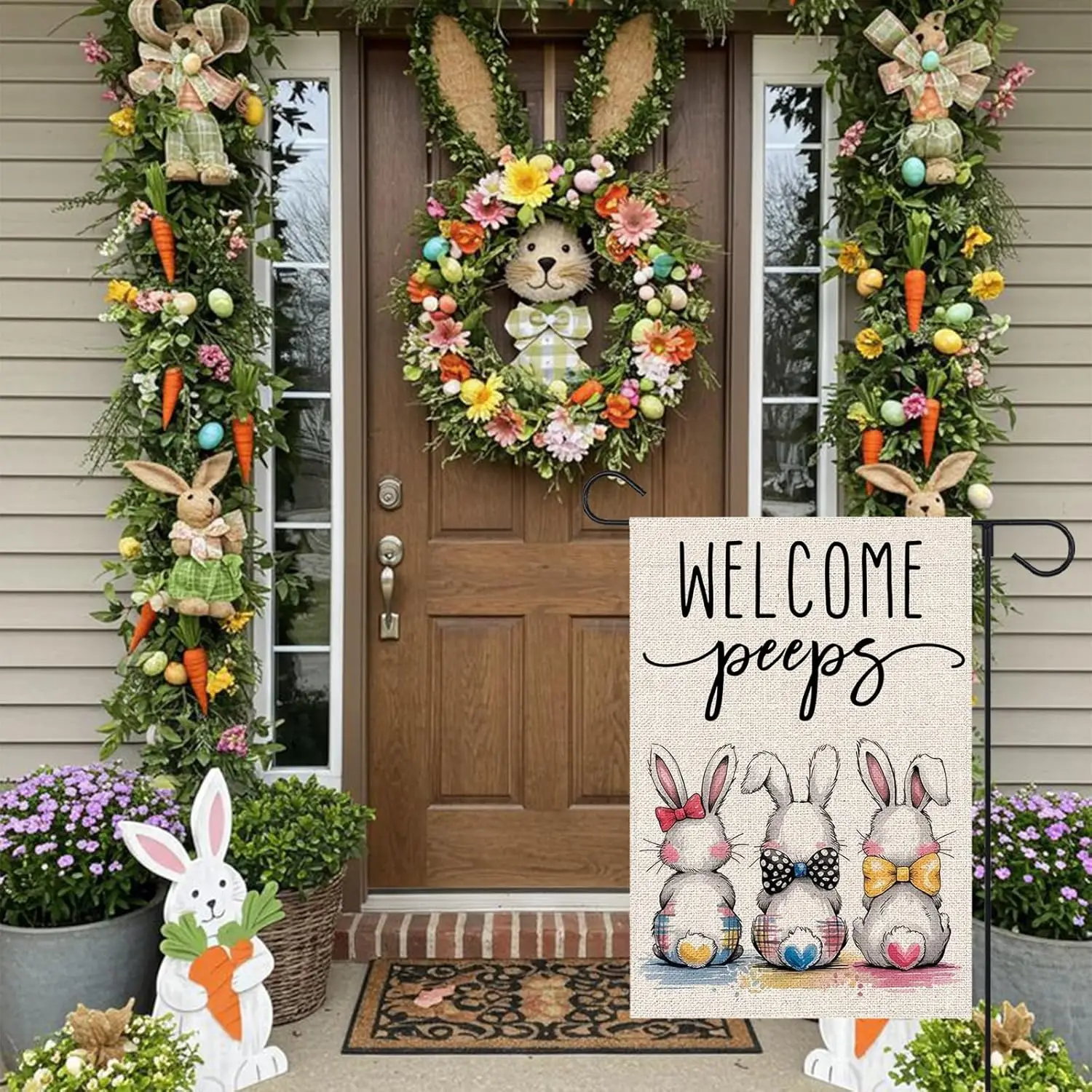 Easter Garden Flag 12x18 Inch Double Sided Outside Watercolor Bunnies Welcome Peeps Holiday Yard Outdoor Decoration Burlap F ZZM