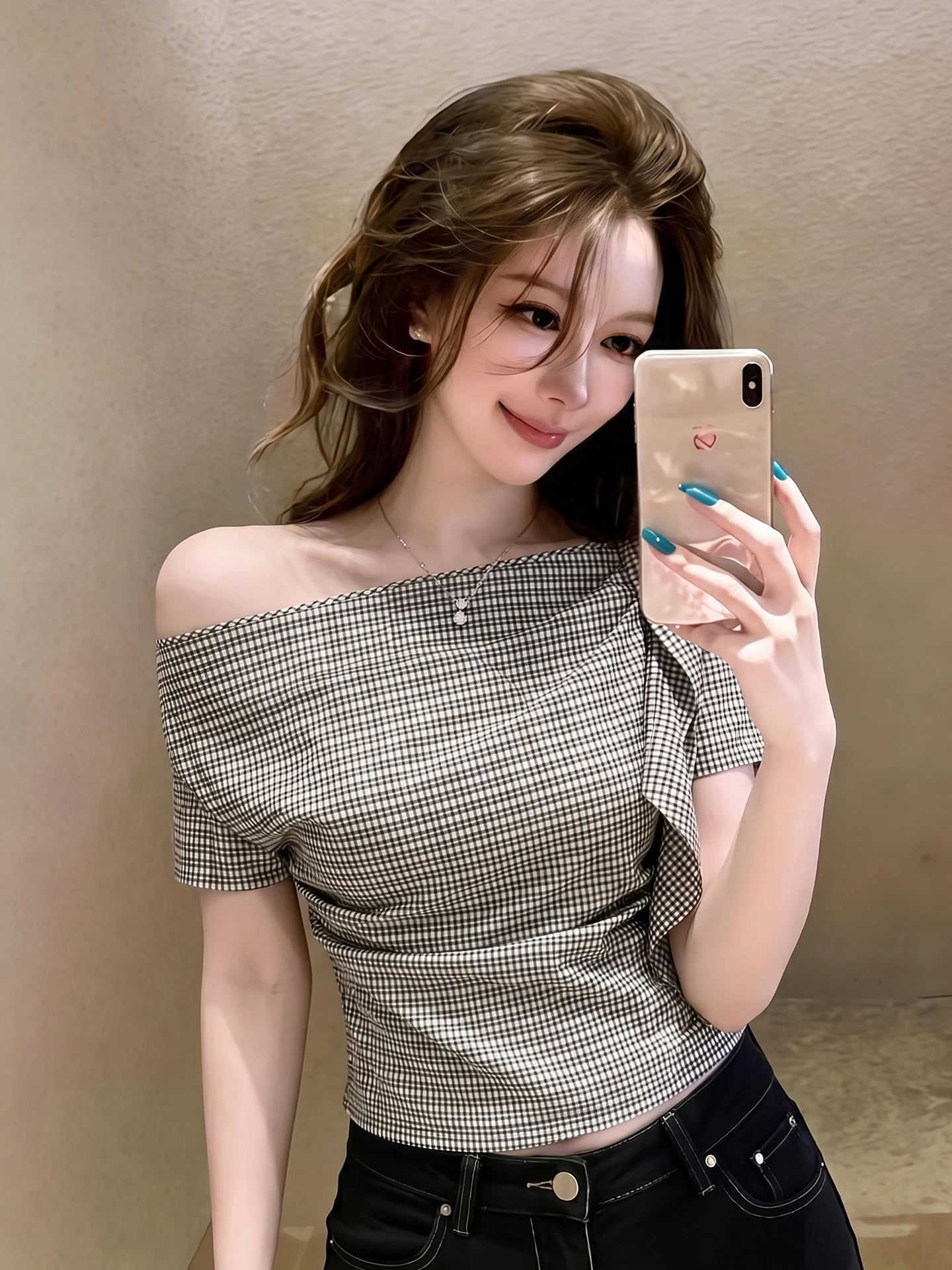

Sexy Slim Fit Short Sleeve T-Shirt Korean Style Base Shirt Fashionable Summer Top Commute Style Regular Sleeve Length