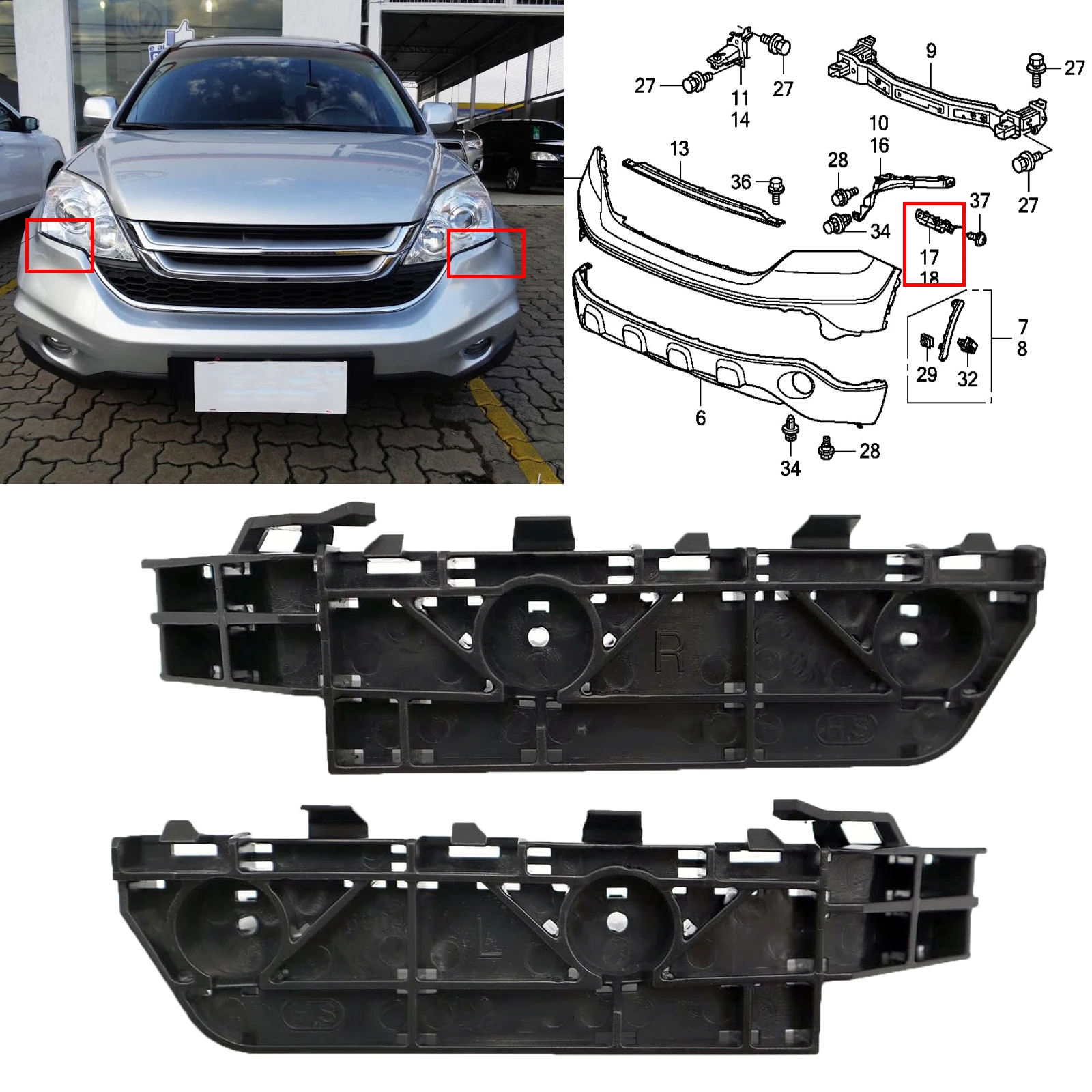 Paar Links Rechts Vorne Stoßstange Halterung Strahl Halterung Unterstützung Grille Guide Halterung Retainer Für Honda CRV 2007-2011 71198SWA003 71193