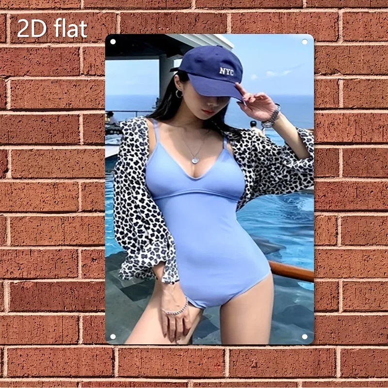 

Metal Sign Plate with Stylish Woman in Blue Bikini Beach Artwork - Durable Iron Wall Decor for Home, Cafe, Bar, Restaurant