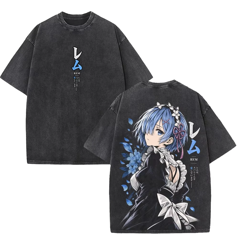 Re ZERO Starting Life in Another World Manga Graphic Print T-shirt Men Women Vintage Washed O-neck Cotton Harajuku Oversized Tee
