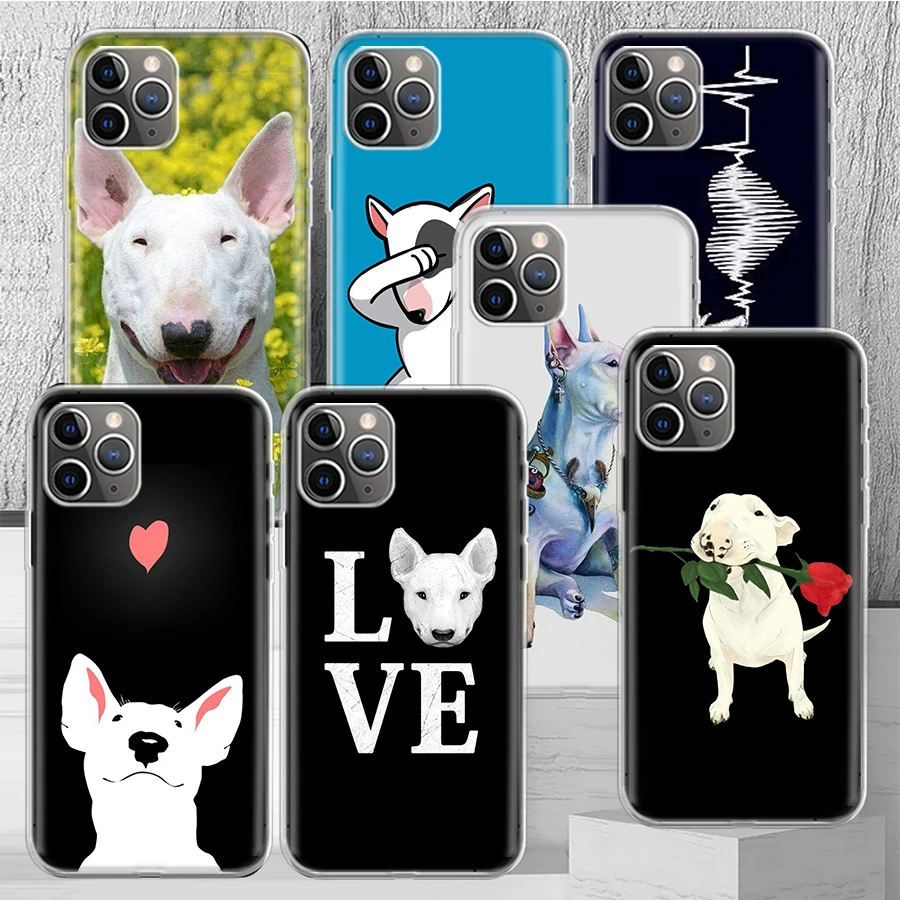 Bull Terrier Dog Puppies Phone Case Cover For iPhone 14 13 Pro 11 15 Art 12 XR X XS Max 7 8 6S Plus SE Soft Pattern Coque Fund