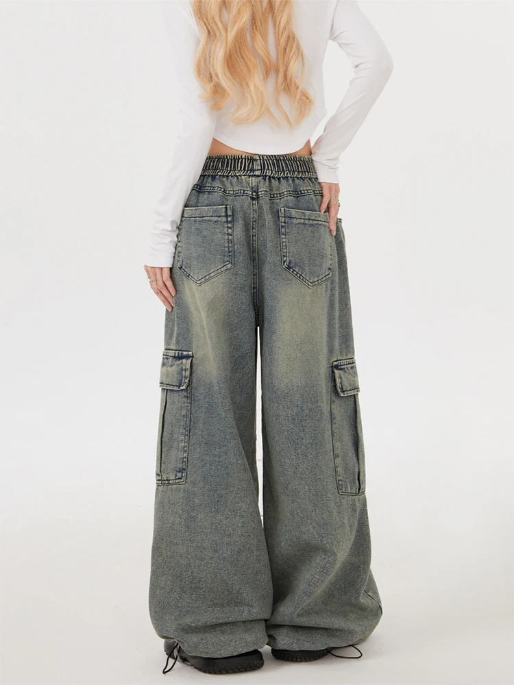 Women\'s Y2k Cargo Jeans Baggy Harajuku 90s Aesthetic Denim Trousers Vintage Jean Pants Japanese 2000s Style Trashy Clothes 2024