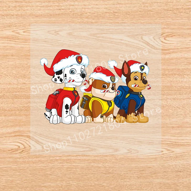 PAW Patrol  Iron on Patches Christmas Cute Cartoon Heat Transfer Stickers Festival Party DIY Clothes Decoration Clothing Decals